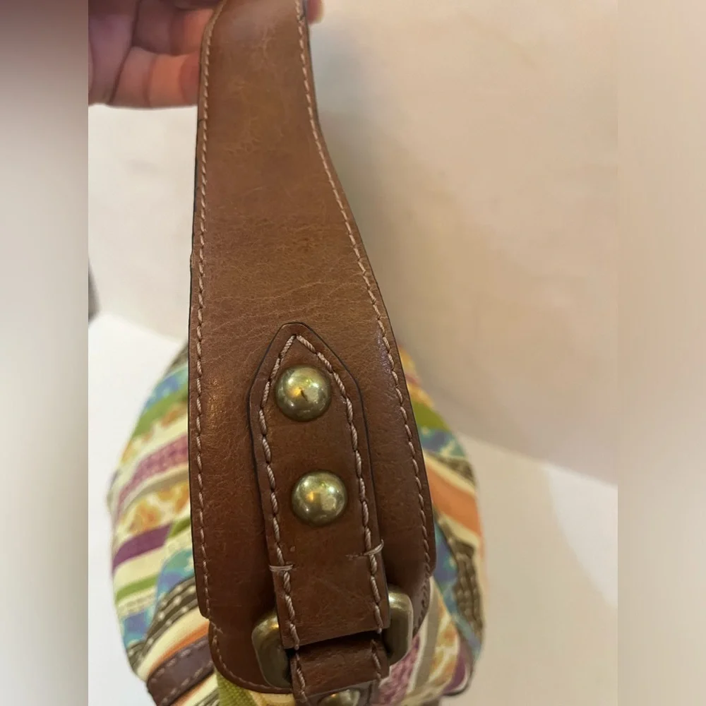 Fossil Striped Multicolor Patchwork Fabric/Leather Boho Shoulder Bag